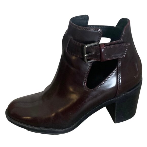 ZARA TRAFALUC Solid Burgundy Patent Leather T-Strap Women's Ankle Boots Size 40 - Picture 4 of 10